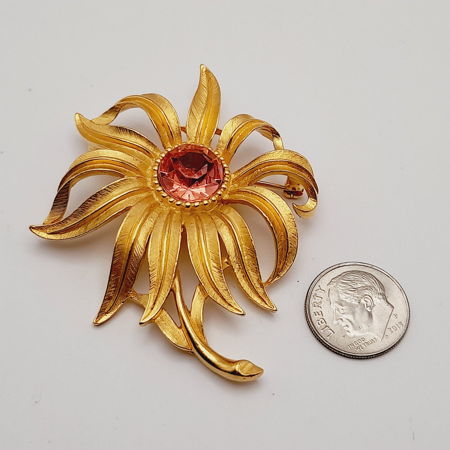 Vintage Trifari™ Flower Brooch with Pink Rhinestone Center