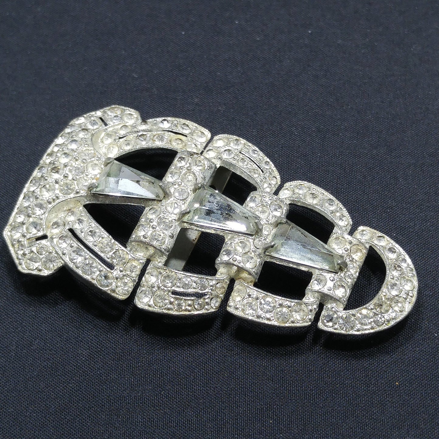 Vintage Clear Rhinestone Ladies Belt Buckle, Pot Metal, 1930s Vintage Accessories