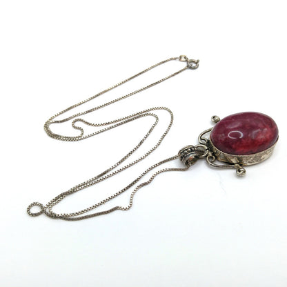 Gemstone Spinel Pendant Necklace, Italy 925 Chain, 24 Inches, Vintage Jewelry