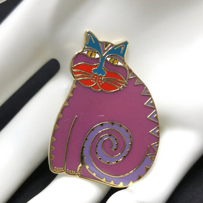 Laurel Burch "Mythical Cat" Brooch & Pendant, Cloisonné Enamel, Gold Plated, 1980s Vintage Jewelry