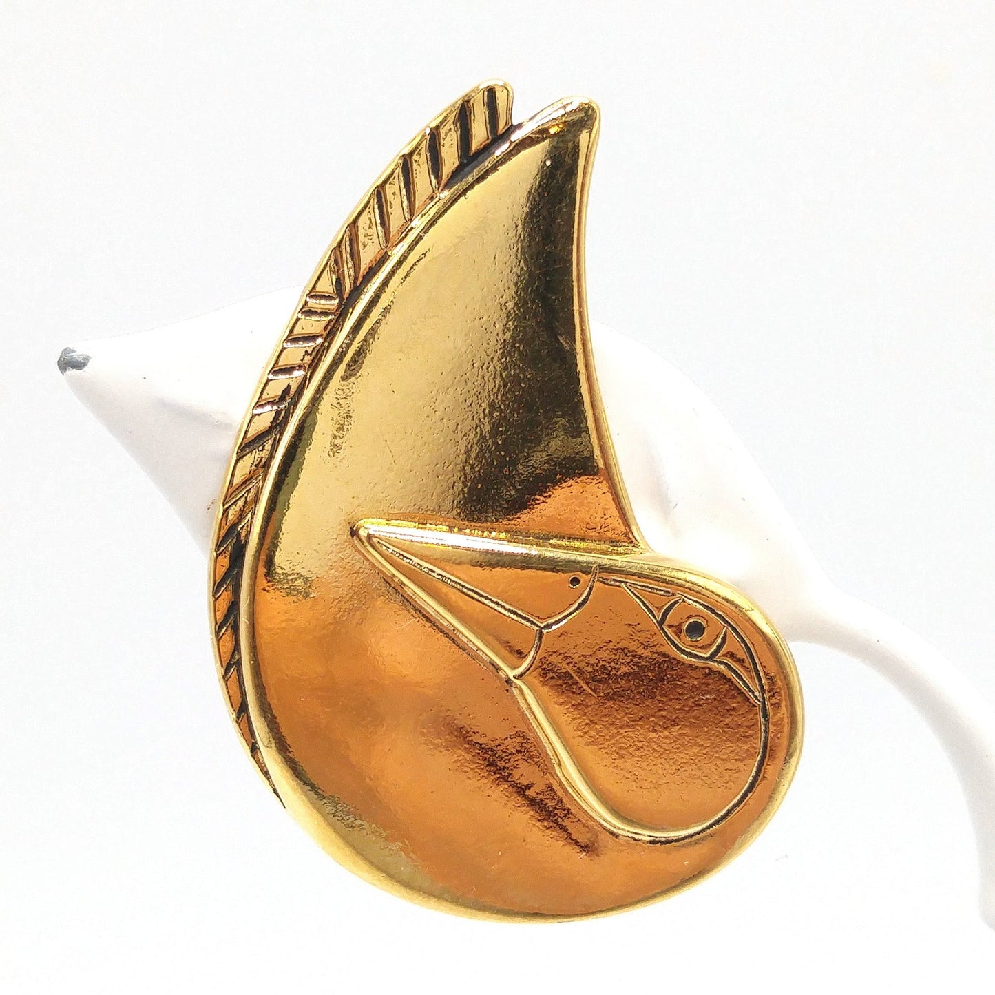 Vintage Laurel Burch Bird Clip Earrings, Reflective Gold Plated