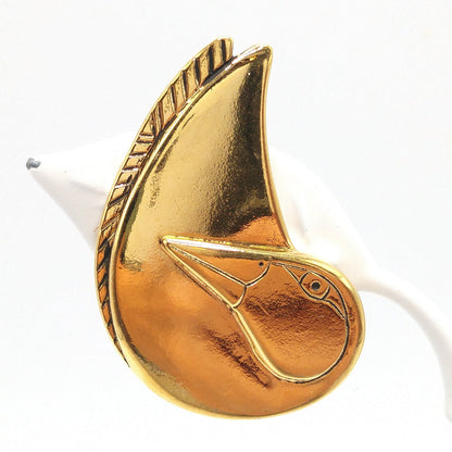 Vintage Laurel Burch Bird Clip Earrings, Reflective Gold Plated