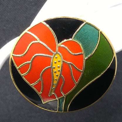 Vintage Laurel Burch Red "Antherium" Post Earrings, Gold Plated