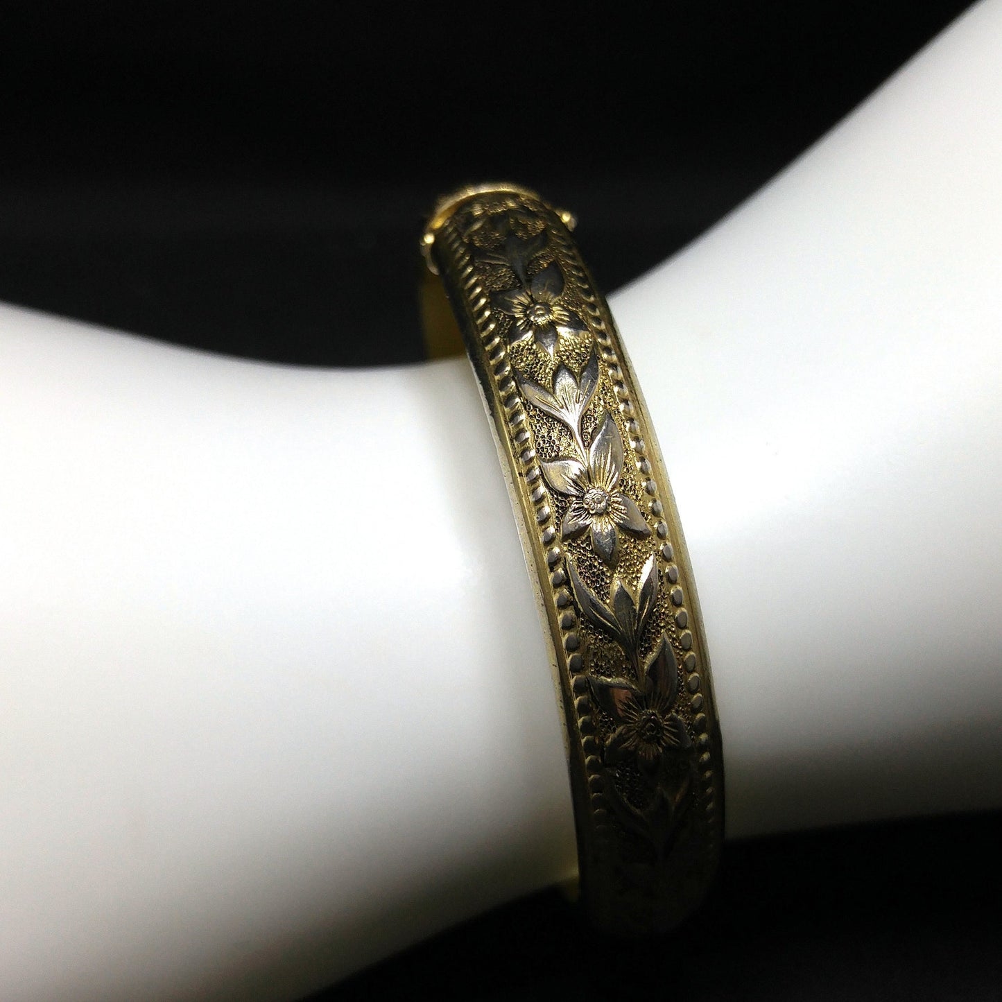 Whiting & Davis Hinged Floral Bracelet, Gold Plated, 1960s Vintage Jewelry