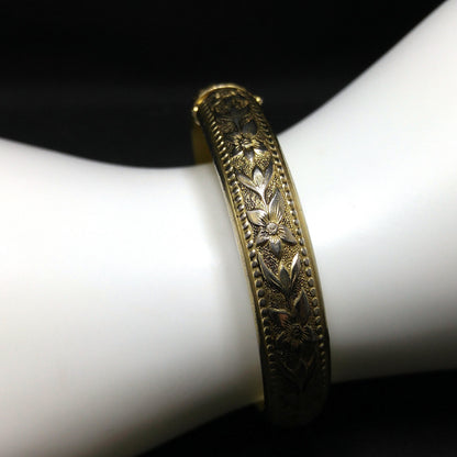 Whiting & Davis Hinged Floral Bracelet, Gold Plated, 1960s Vintage Jewelry