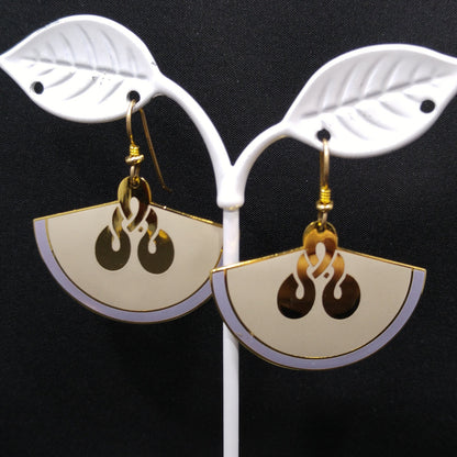 Laurel Burch Large Fan Love Knot Earrings, Gold Plated, Cloisonne Enamel, 1980s
