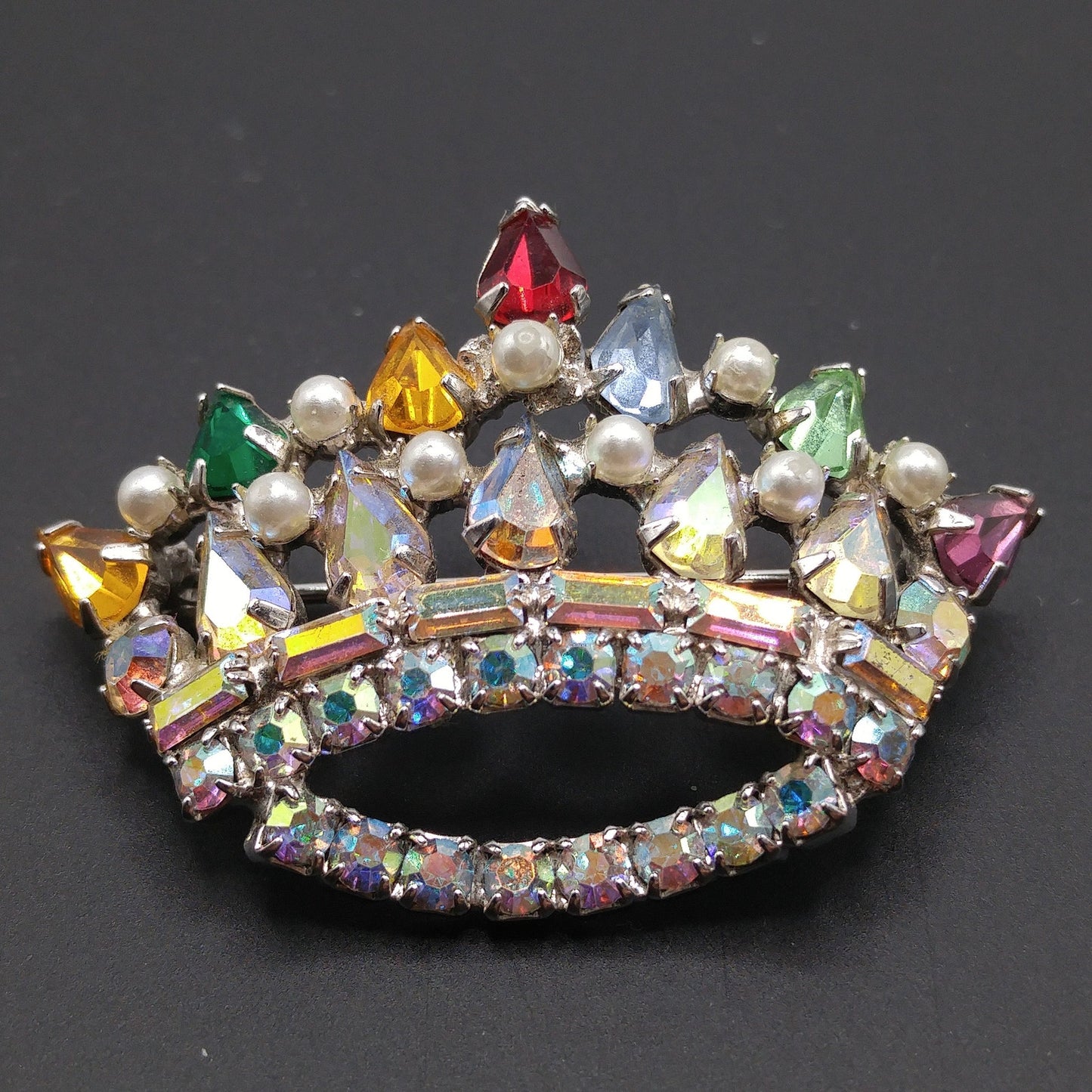 Unsigned B. David Rhinestone Crown Brooch, Mother's Crown, 1960s Vintage Jewelry