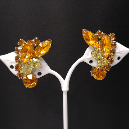 Rhinestone Hinged Bracelet & Earrings, Light Topaz Jonquil, 1960s Vintage Jewelry