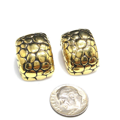 Givenchy Snake Skin Design Clip Earrings, Gold Plated, 1980s Vintage Jewelry