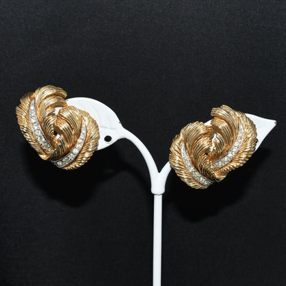 Boucher #6649 Rhinestone Brooch Earrings Set, Clear Rhinestones, Gold Plated, 1950s Vintage Jewelry