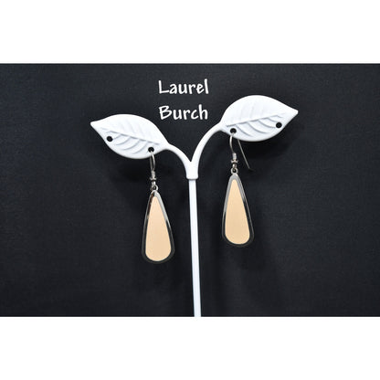 Laurel Burch Beige & Silver Tone Earrings, Gold Plated, 1980s Vintage Jewelry