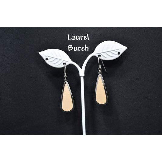 Laurel Burch Beige & Silver Tone Earrings, Gold Plated, 1980s Vintage Jewelry