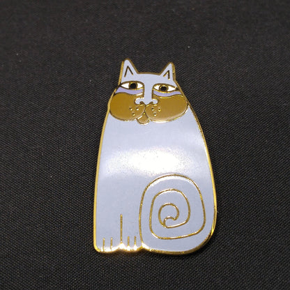 Vintage Laurel Burch "Olivia" Lavender Cat Brooch, Gold Plated, Enamel, 1980s