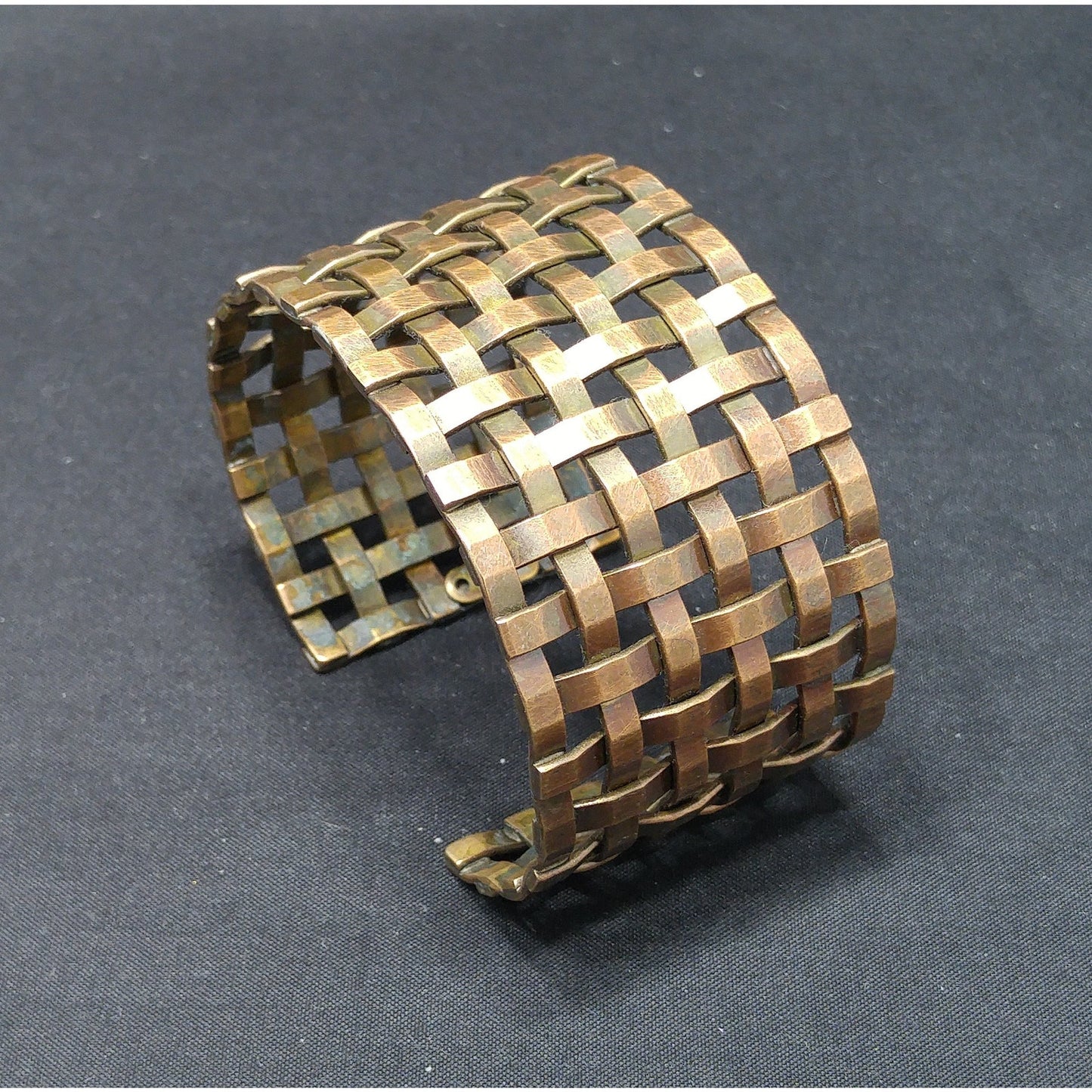 Sarah Cavender Metalworks Woven Wide Cuff Bracelet, Hand-made Metal Work Design, Vintage Jewelry