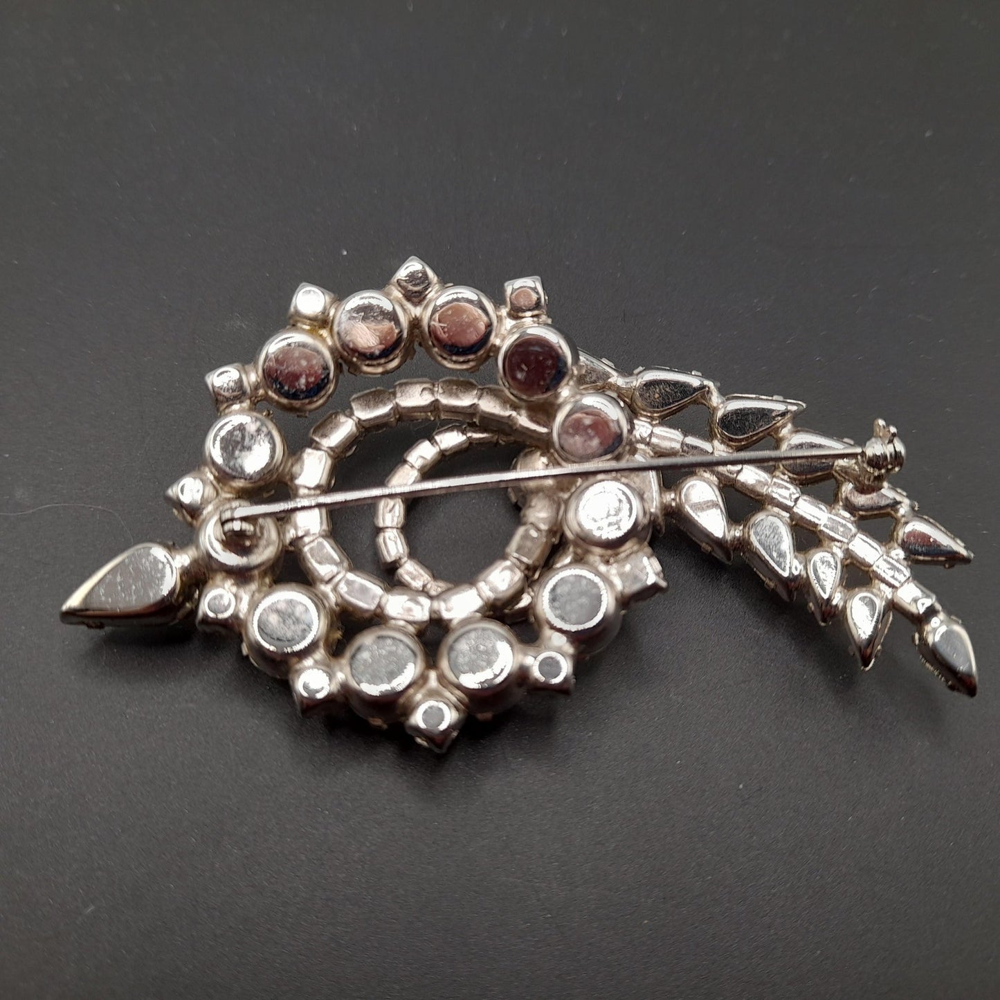 Mid-Century Clear Floral Spray Brooch, Rhodium Plated, Wedding Brooch, 1960s Vintage Jewelry