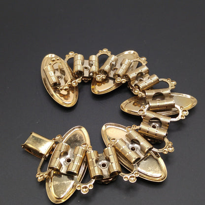 Mid-Century Enamel Book Chain Bracelet, Green Brown White Gold, 1950s Vintage Jewelry