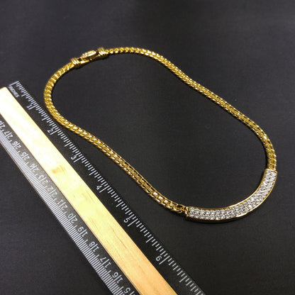 Vintage Swarovski Clear Rhinestone Gold Chain Necklace 1980s Swan Logo Signed