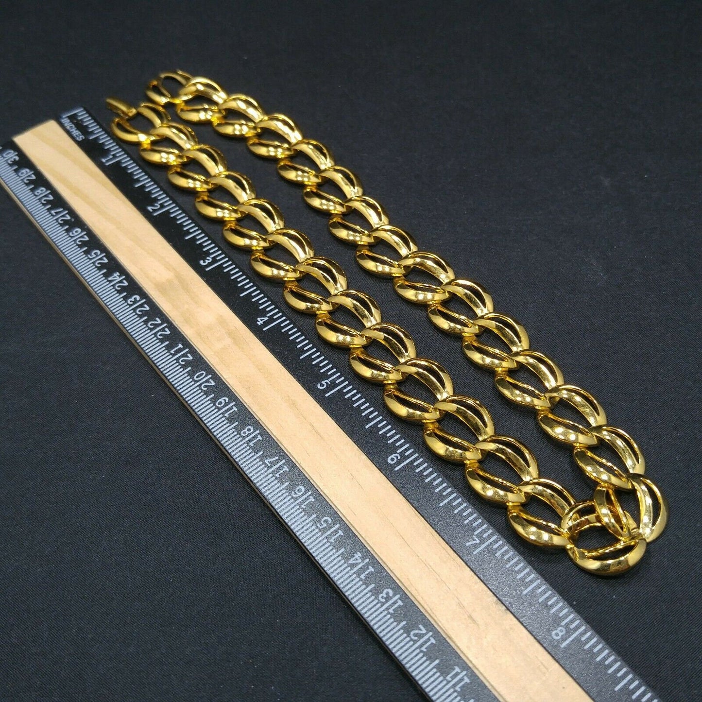 Vintage Napier Gold Tone Chunky Link Necklace 16" Wide Choker Pat. 4,774,743