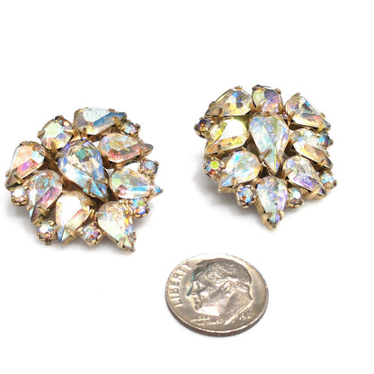 Weiss Aurora Borealis Teardrop Rhinestone Earrings, Gold Plated, 1950s Vintage Jewelry
