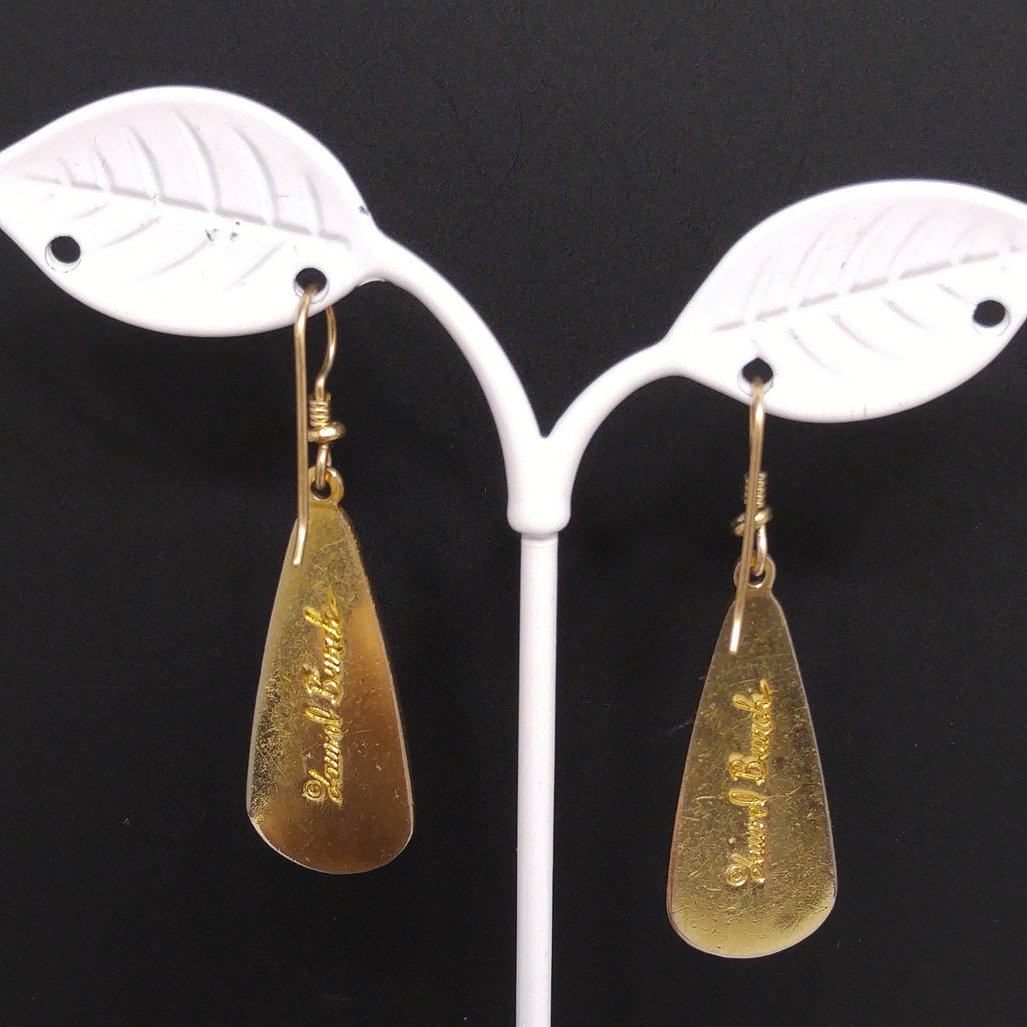 Laurel Burch Red & Gold Teardrop Earrings, Gold Plated, 1980s Vintage Jewelry