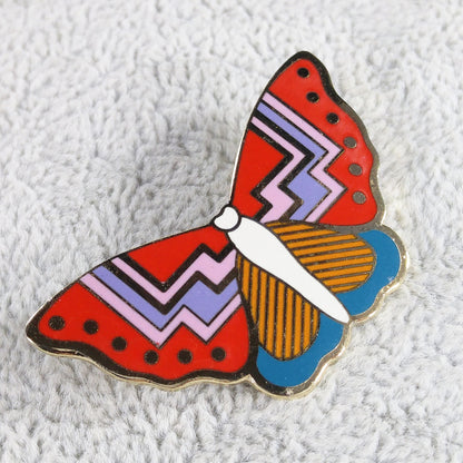Laurel Burch Butterfly "Papillon" Brooch, Gold Plated Cloisonne Enamel, 1980s Vintage Jewelry