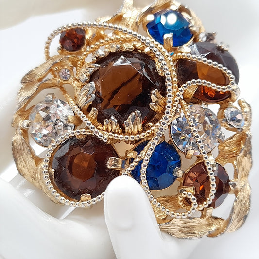 Vintage Hattie Carnegie Multicolor Rhinestone Wire Brooch Pin