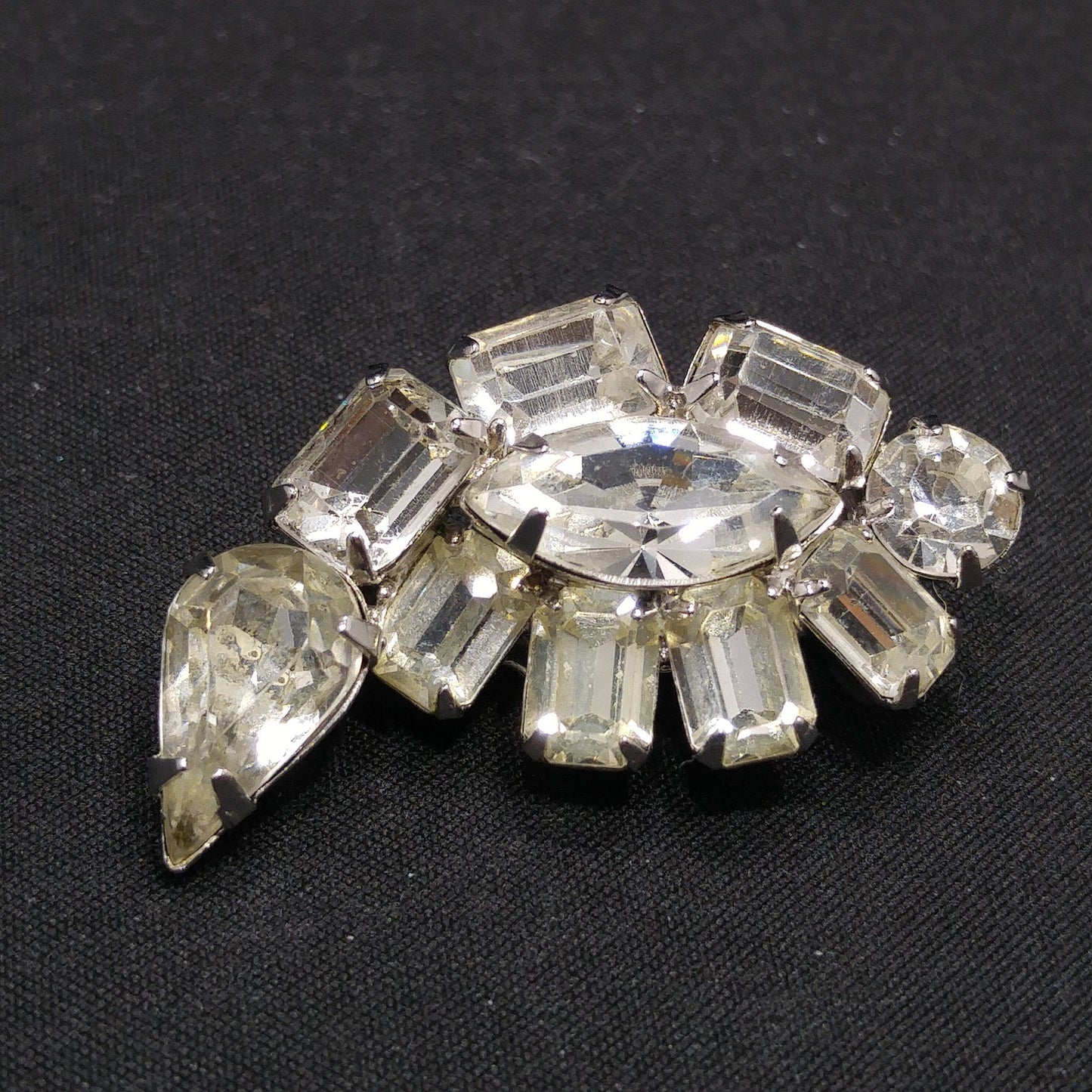 Kramer Clear Rhinestone Clip Earrings, Rhodium Plated, Wedding Earrings, 1950s Vintage Jewelry