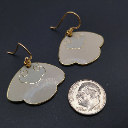 Vintage Laurel Burch Beige Enamel Drop Earrings, Gold Plated