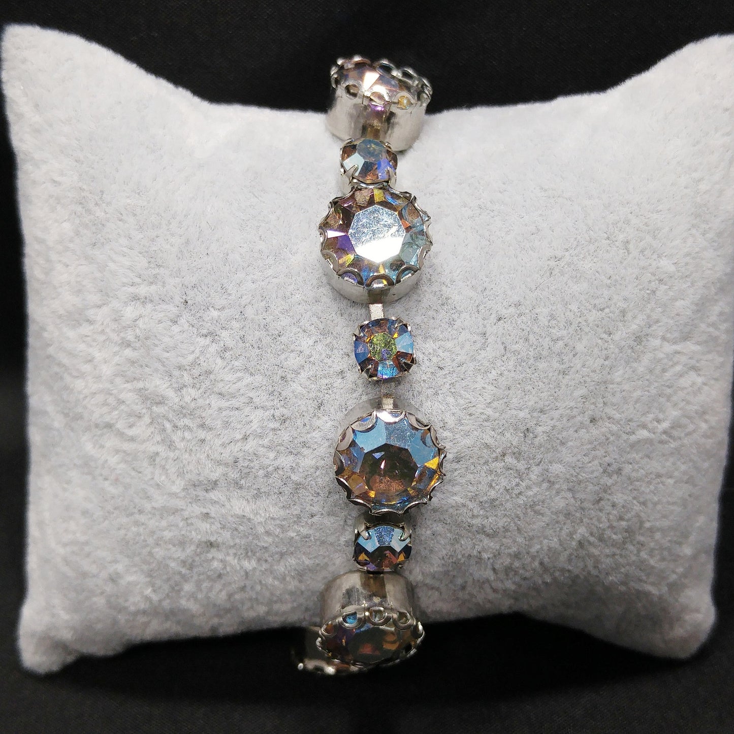 Blue Aurora Borealis Rhinestone Bracelet, Gold Plated, 1960s Vintage Jewelry
