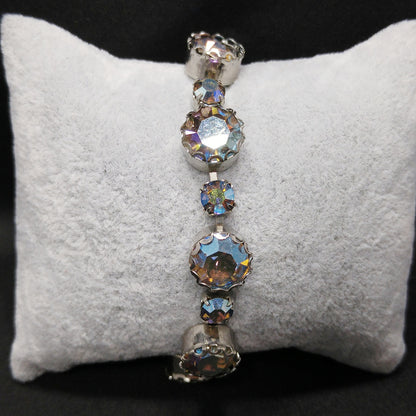 Blue Aurora Borealis Rhinestone Bracelet, Gold Plated, 1960s Vintage Jewelry