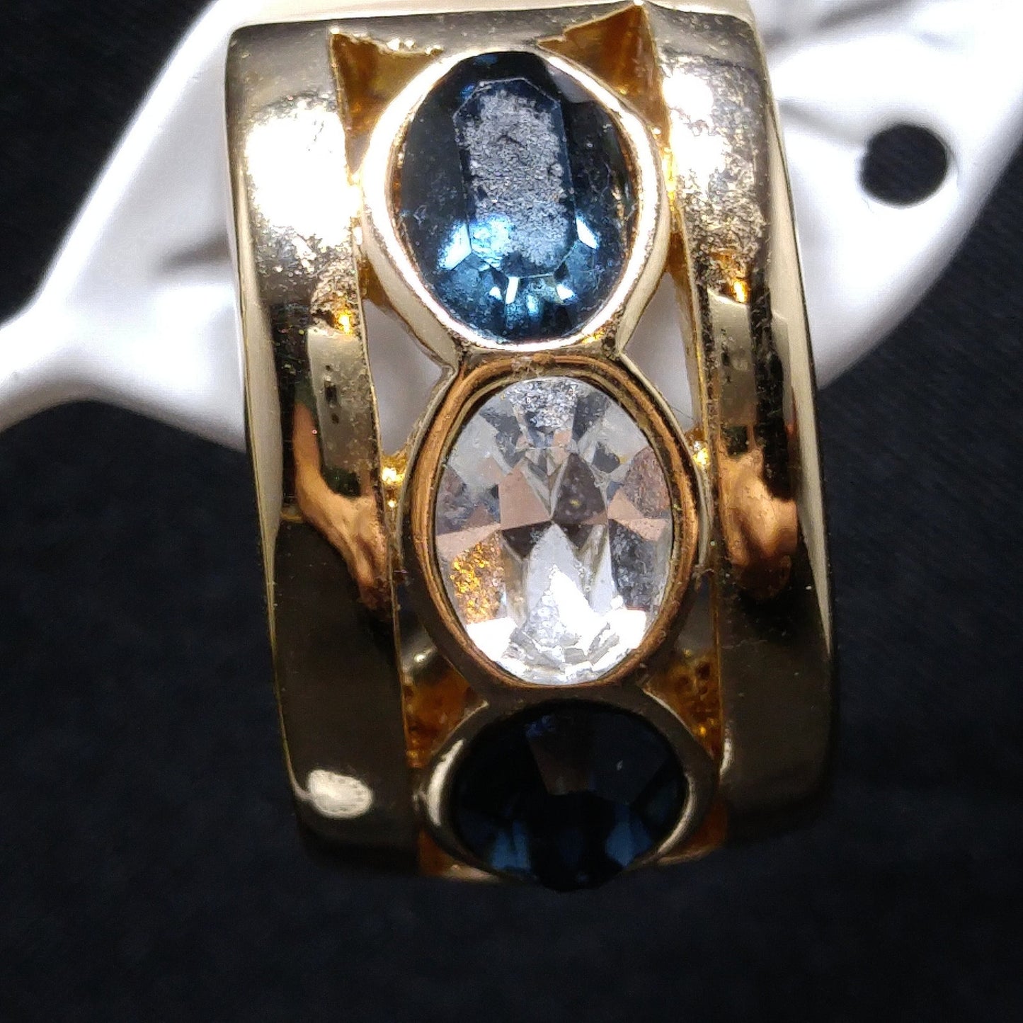 Vintage S.A.L. Swarovski Blue & Clear Rhinestone Clip Earring Hoops