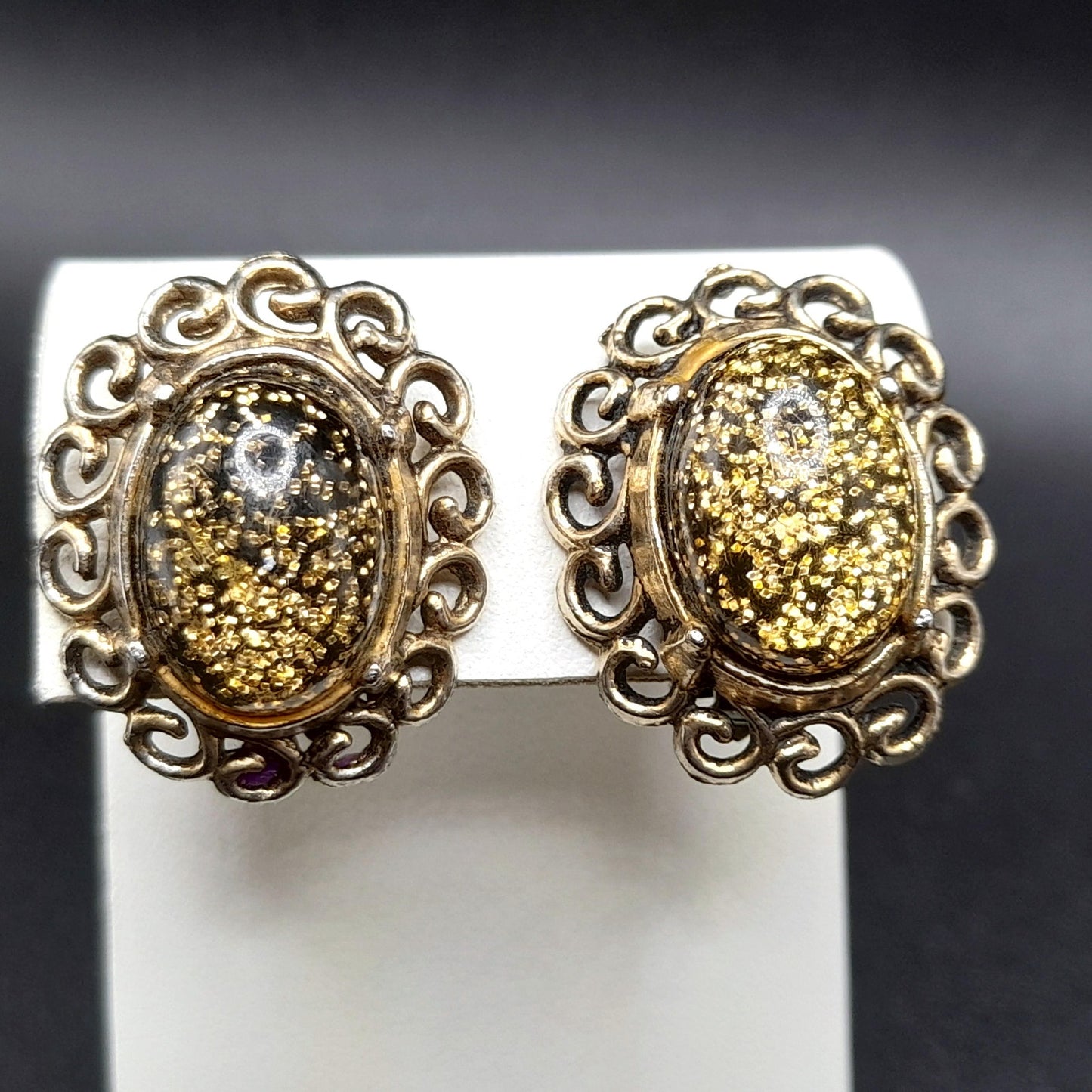 Vintage Glitter Lucite Bracelet Earrings Set, Book Chain, 1950s Vintage Jewelry