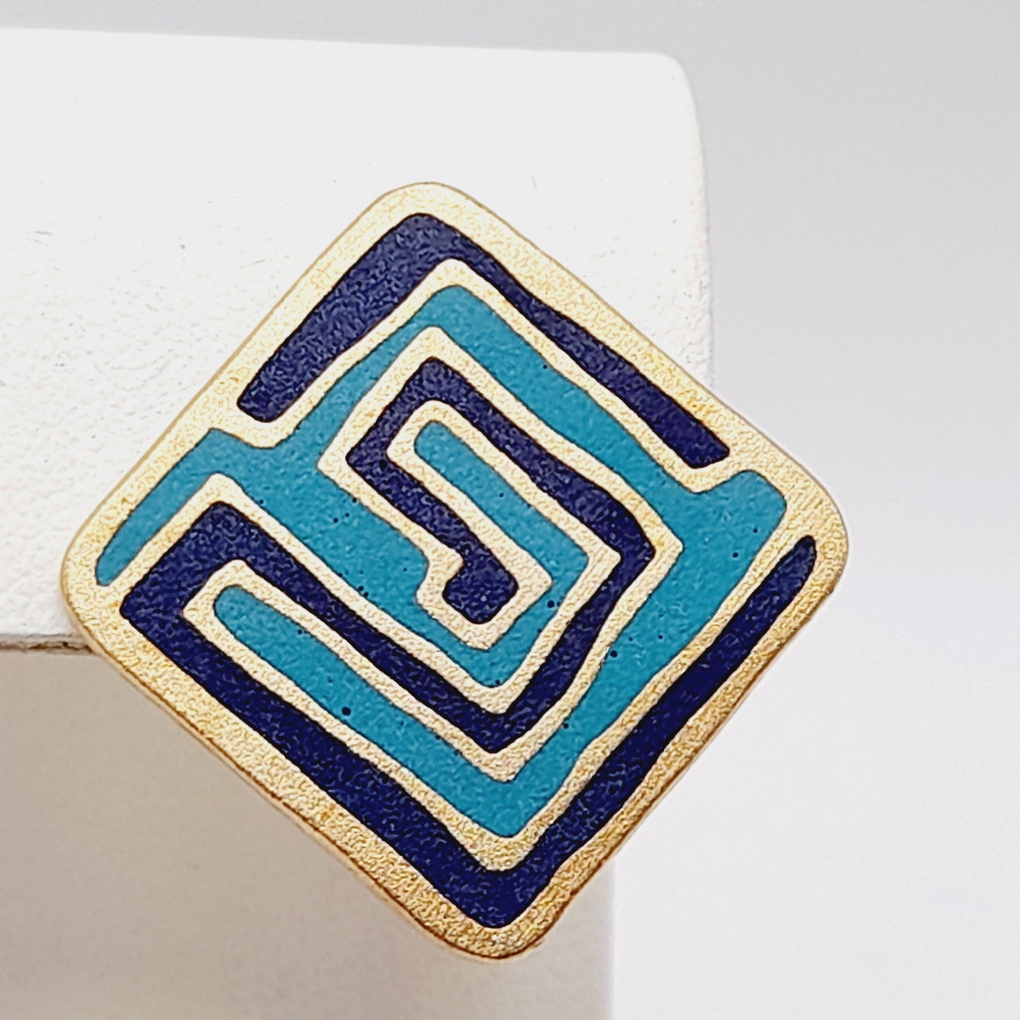 Laurel Burch “Mystery” Earrings – Vintage Enamel Geometric Post Earrings, Signed