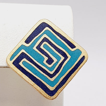 Laurel Burch “Mystery” Earrings – Vintage Enamel Geometric Post Earrings, Signed