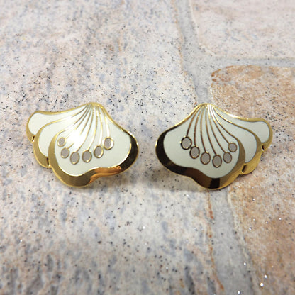 Laurel Burch "Le Fleur" Gold & White Post Earrings, Gold Plated, 1980s Vintage