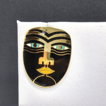 Vintage Laurel Burch "Maori" Post Earrings, Tribal Faces, Gold Plated