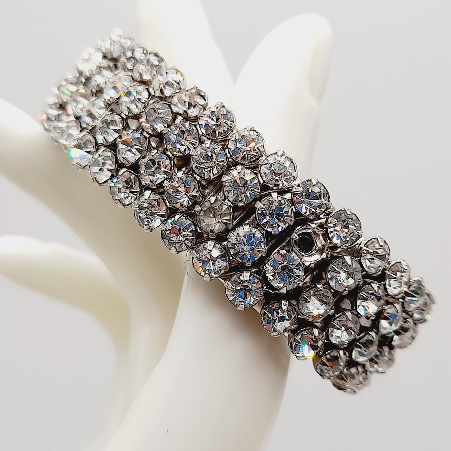 Vintage Airflex Rhinestone Bracelet – Wide Stretch Band, Made in USA, Mid-Century