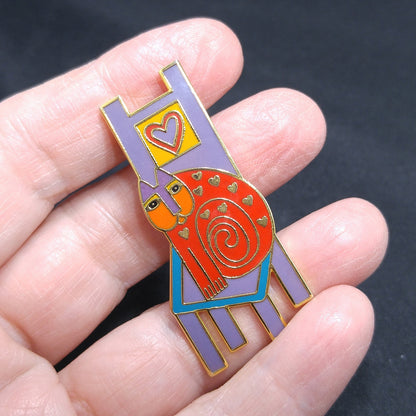 Laurel Burch "Cat On Chair" Brooch, Gold Plated, 1980s Vintage Jewelry