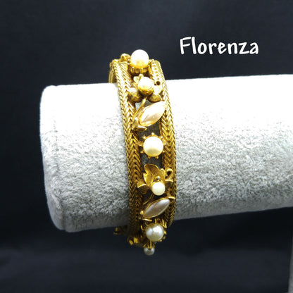 Florenza Faux Pearl Hinged Bracelet, Gold Tone, 1950s Vintage Jewelry