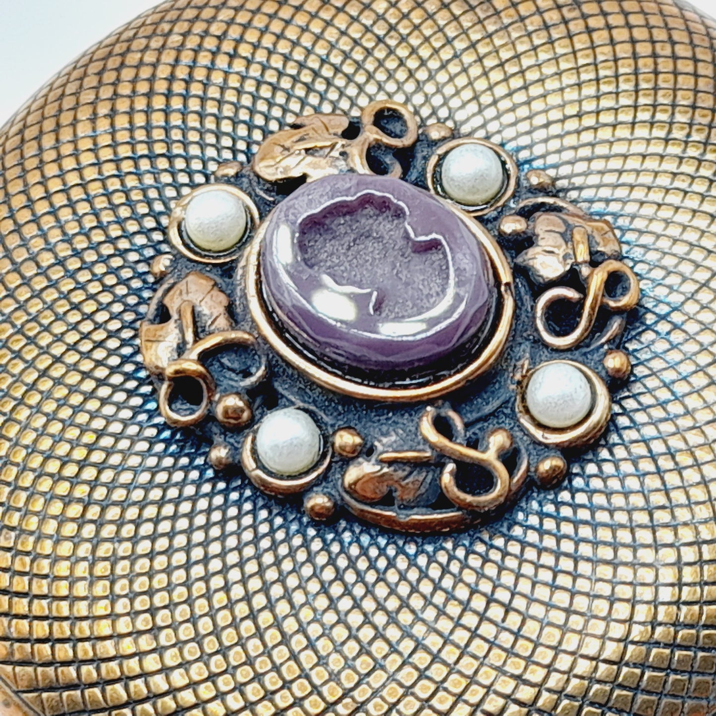 Vintage Extasia Intaglio Pocket Watch Style Locket Clear Bead Necklace, 28 Inches