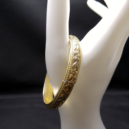 Whiting & Davis Hinged Floral Bracelet, Gold Plated, 1960s Vintage Jewelry