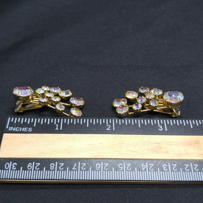 Weiss Aurora Borealis Ear Climber Earrings, Gold Plated, 1950s Vintage Jewelry