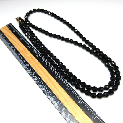 Vintage Hobeʼ Black Crystal Necklace 36 Inch Pat 3984900 Faceted 1950s