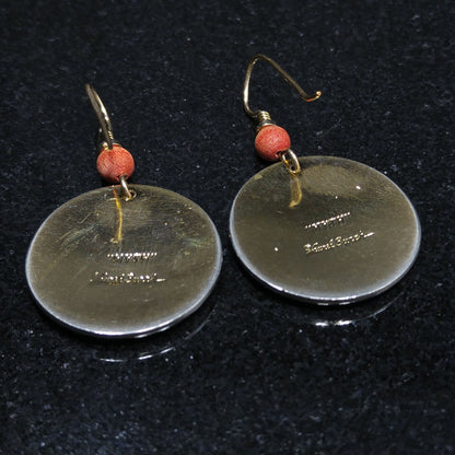 Vintage Laurel Burch "Myth" Earrings, Gold Plated Cloisonne, Red White Black
