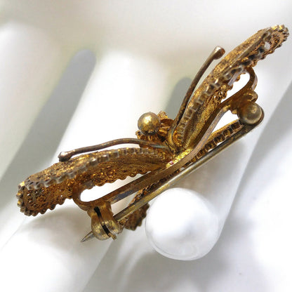 Vintage Topazio Portugal 925 Vermeil Filigree Butterfly Brooch 1940s