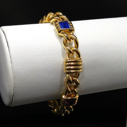 Vintage Swarovski Gold Plated Bracelet – Swan Logo, Red Blue Purple Crystals – 1980s