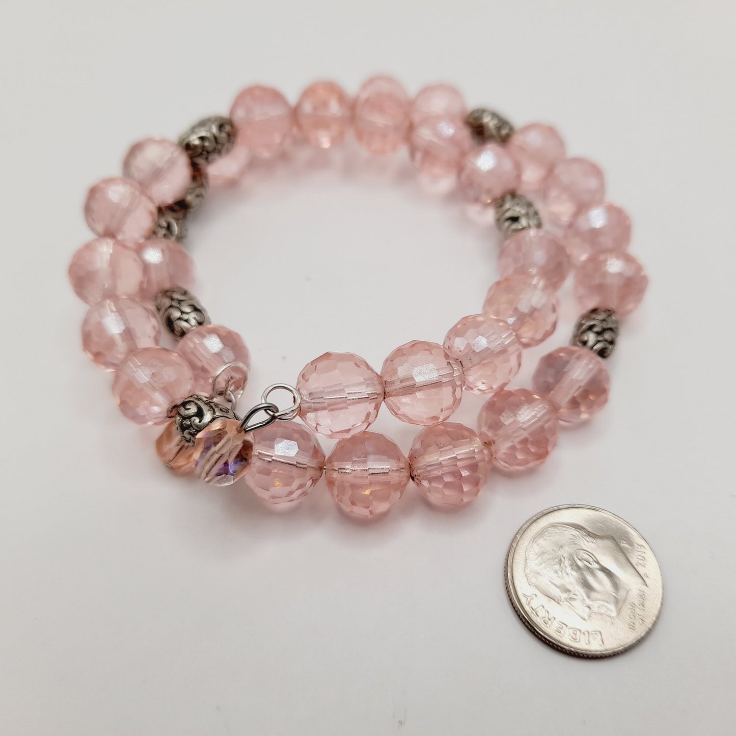 Vintage Pink Crystal Beaded Memory Wire Bracelet or Choker Necklace – 15 Inch Convertible Jewelry