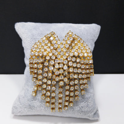 Vintage Rhinestone Dangle Brooch, Gold Plated, 1960s Vintage Jewelry, 2 1/2 Inches