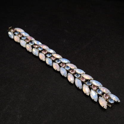 Vintage Kramer of NY Pastel Rhinestone Bracelet, Pink Blue Faux Opal, 1960s