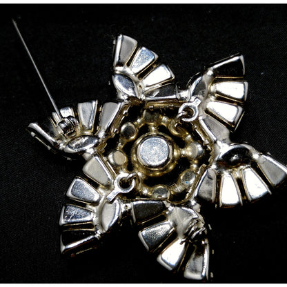 Mid Century Pinwheel Brooch, Clear Rhinestones, Rhodium Plated, 1950s Vintage Jewelry